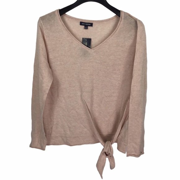 Max Edition Blush Pink V-neck Front Tie Long Sleeves Cozy Knit Women's Medium M - Picture 2 of 4